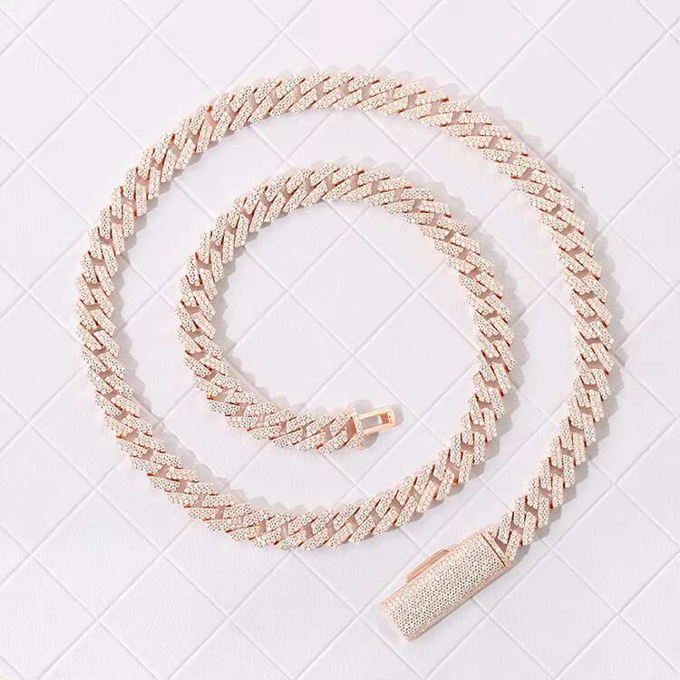 Yu Ying 8mm Wide Iced Out VVS Moissanite Diamond 925 Silver Necklace Cuban Link Chain for Hip Hop Jewelry