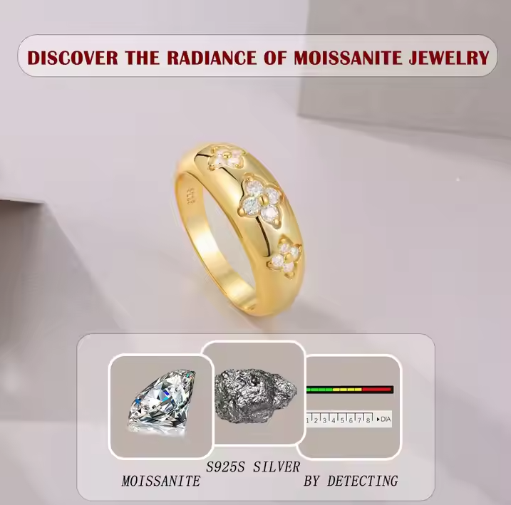 High Quality 925 Sterling Silver Women's Moissanite Ring 18K Plated for Wedding Engagement or Party