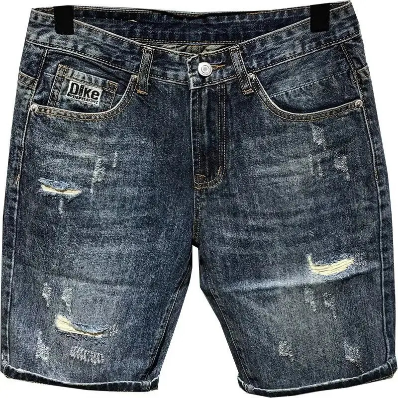 High-end Clothing Trendy Mens Denim Shorts Loose Straight Ripped Hole Distressed Washed Cargo Short Pants 250617