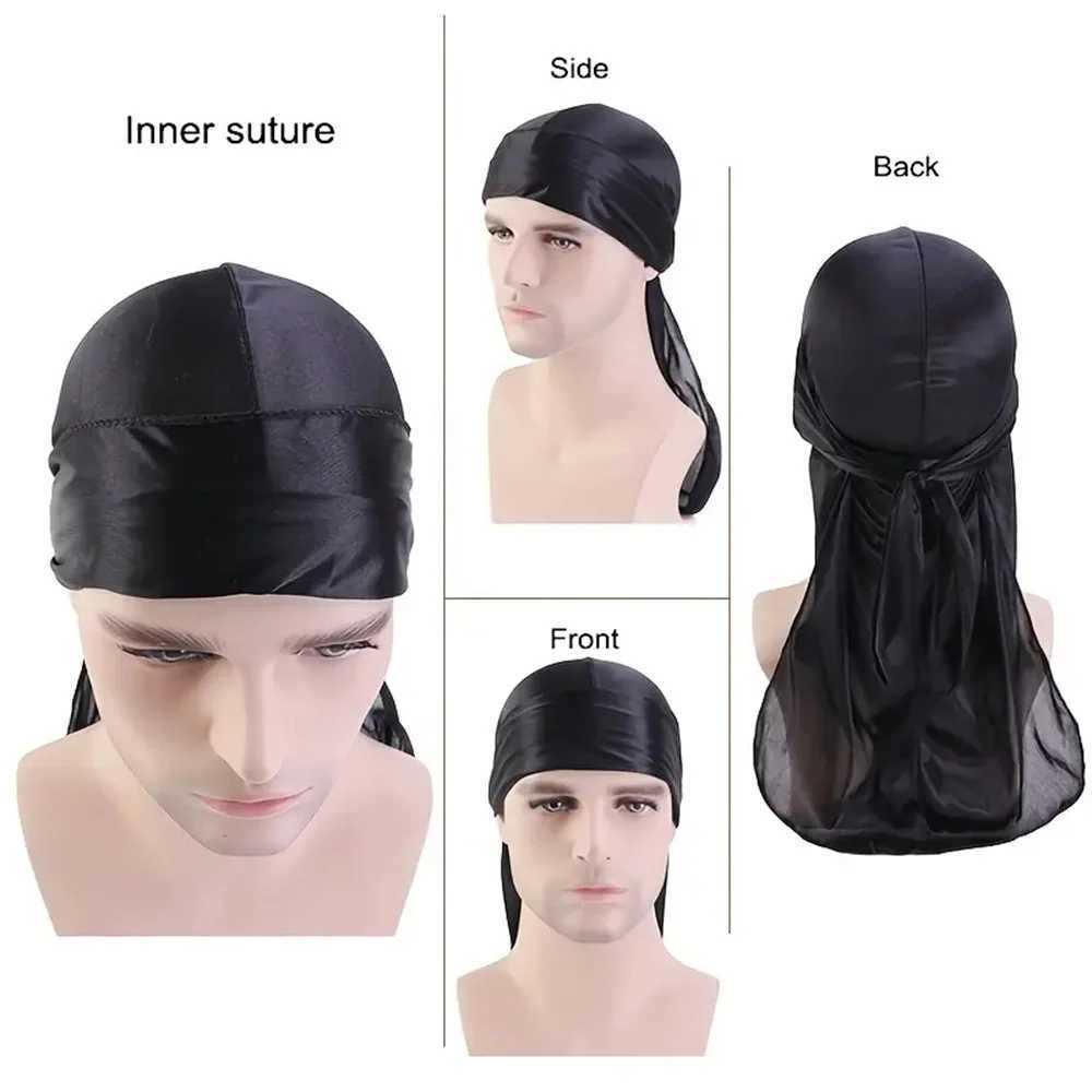 Simulated Silk Satin Durags Long Tail Turban Hat Ethnic Wind Bandage Pirate Cap Wrapped Beanies Doo Rags Du-rag Waves Headwear M250623