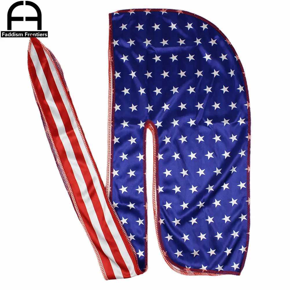 Patchwork Flag Men Silk Durag Headwrap Bandanas For Men Stars Printing Silky Durag Wave Cap Durag M250623