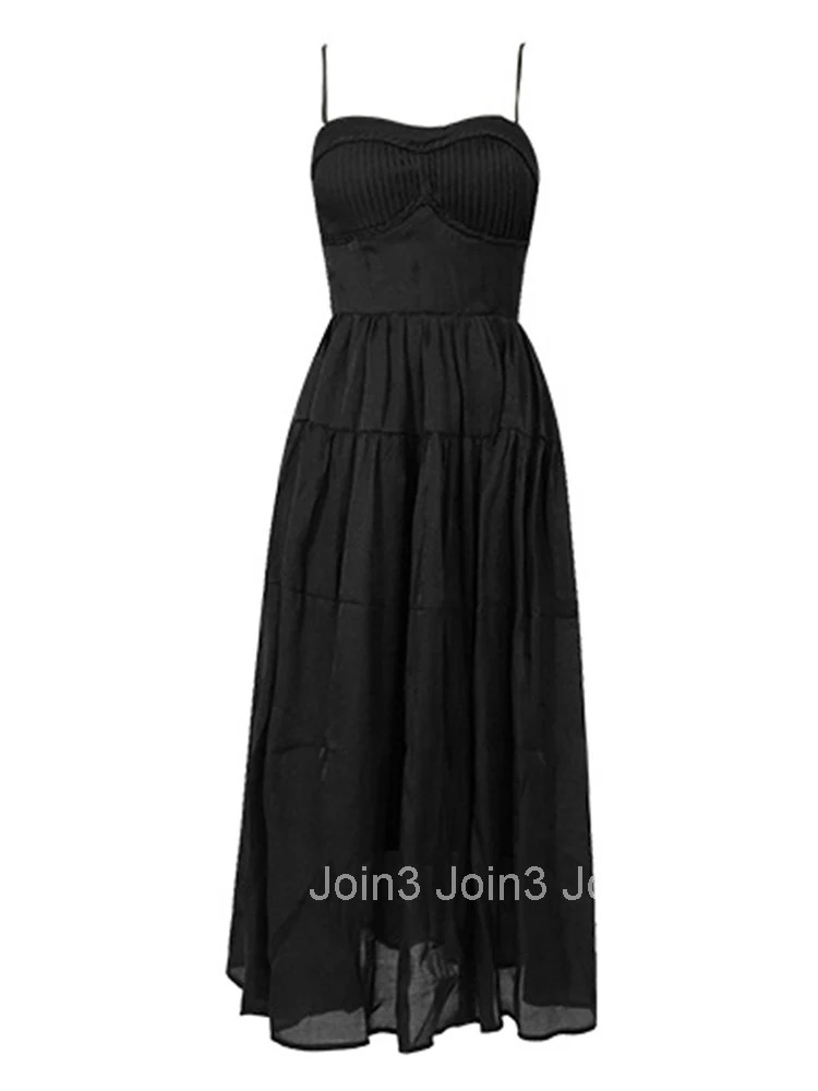 Summer French Fashion Casual Black Sexy Sling Evening Dress Women Clothes Chest Wrapped Slim Midi A-Line Robe Party Prom Vestido