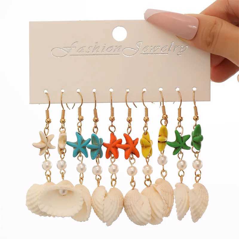 5pairs/set Ocean Style Shell Pearl Drop Starfish Earrings For Women Summer Beach Vacation Fashion Jewelry XJ250623