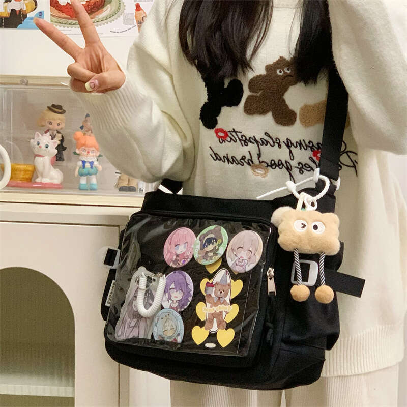 Ins Style Transparent Badge Pain Campus Versatile Large Capacity Simple Shoulder Crossbody Girl Messenger Bag