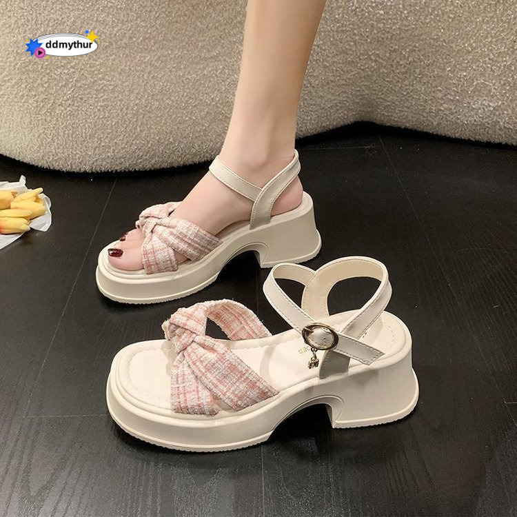Fairy Style Thick-Soled Sandals for Women, Summer 2024, Small Size, Chunky Heel, One-Strap Fashion Beach Shoes ddmythur