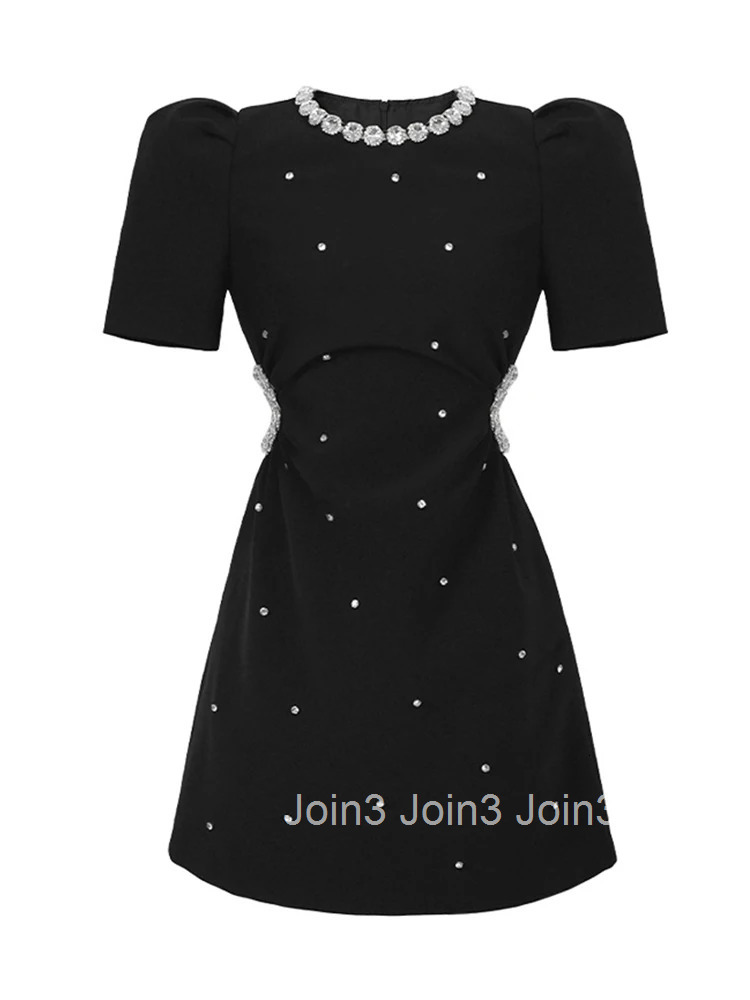 Summer Black Chic Short Evening Dress Women Clothing Elegant Pretty Sparkly Sexy Hollow Slim Mini Party Club Prom Mujer Vestidos