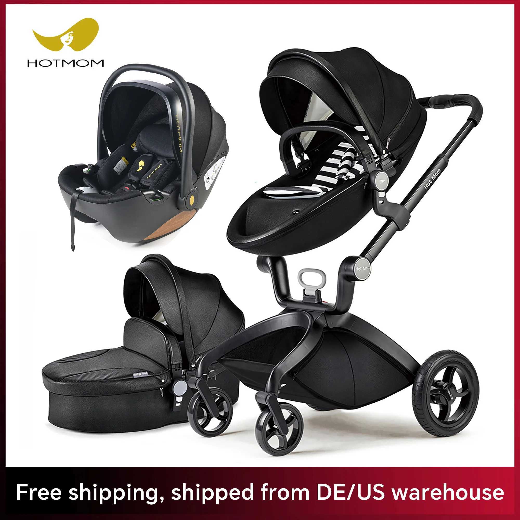 Hot Mom F22 baby stroller 3in1 adjustable seataluminum framesolid rubber tiresrain covermosquito netlarge storage basketXJ250623