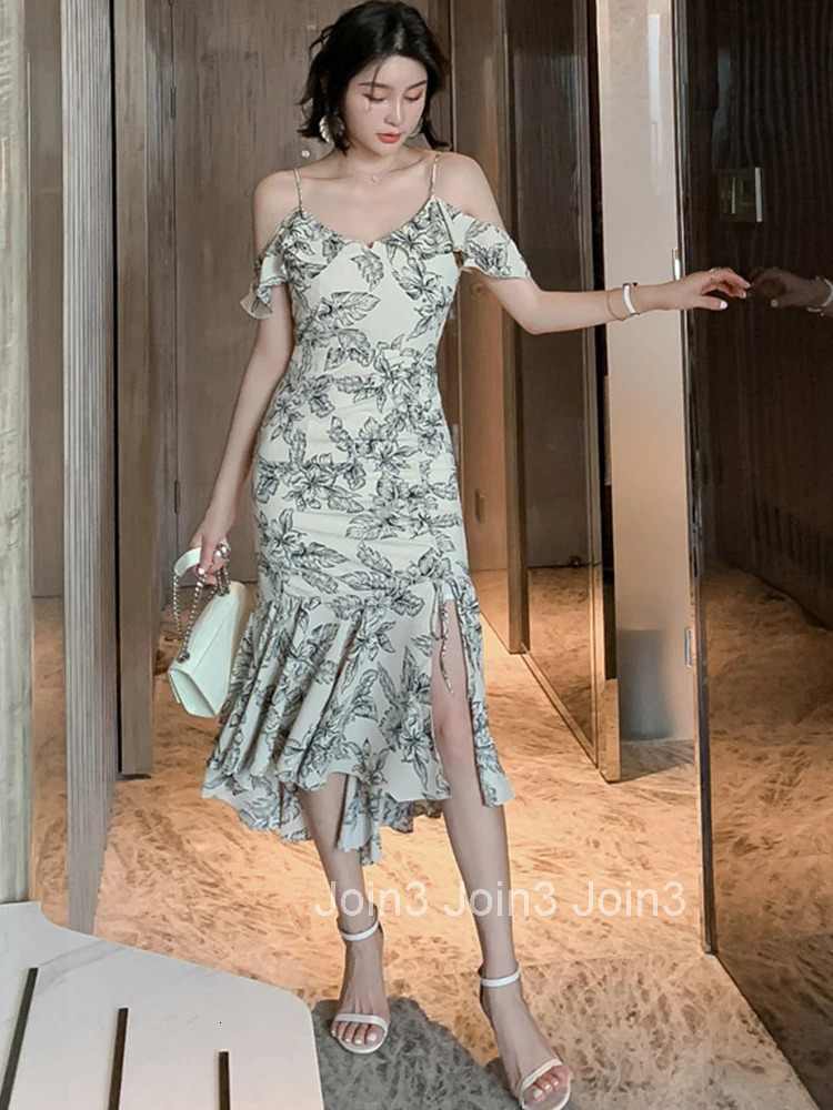 New Summer Women Elegant Evening Dress Chic Floral Sexy Strap Ruffle Slim Midi Dresses Party Club Beach Prom Robe Femme Vestidos