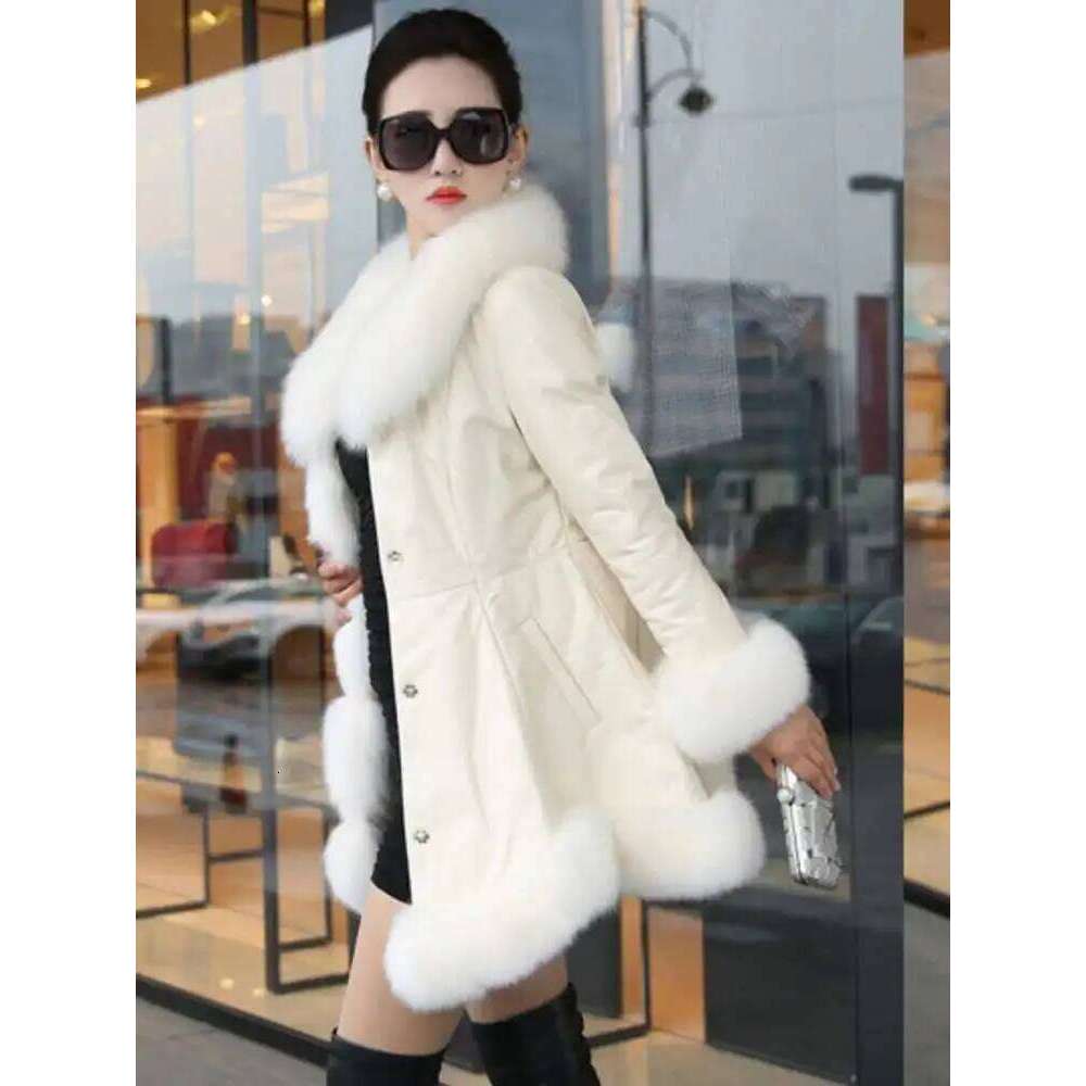 DEAT Fashion Women's PU Jacket Imitation Fox Fur Collar Single Breasted Long Sleeve Leather Coat Winter 2024 New 7AB6097