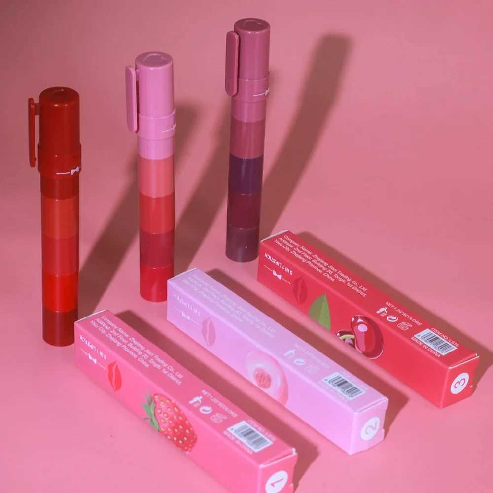5 in 1 Matte Lipstick Crayon Kit Combo Red Purple Lip Tint Velvet Sexy Multicolour Lipstick Pen Non-stick Cup Lasting Lip Makeup XJ250623