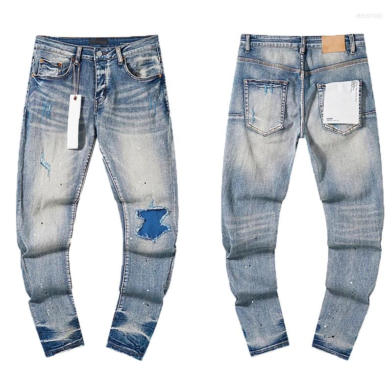 Men's Jeans 2025 Clothing Purples Stretch Slim Straight-leg Denim Trousers Europe American Trend Retro Ripped