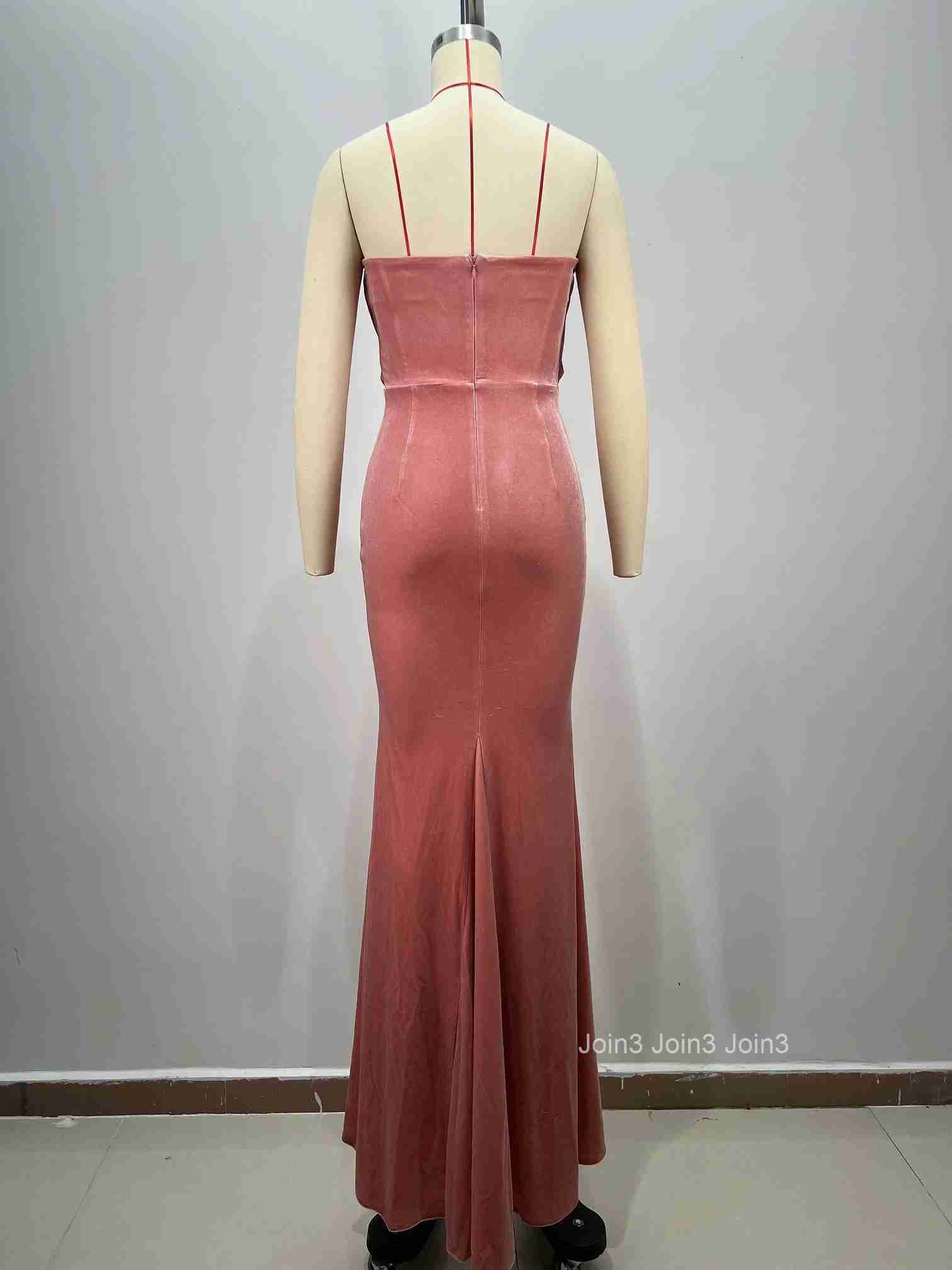 Autumn Pink Strapless Dress Fashion Banquet Dress Diamonds Studded Gauze Splicing Sexy Backless Womens Clothing Elegant Wear