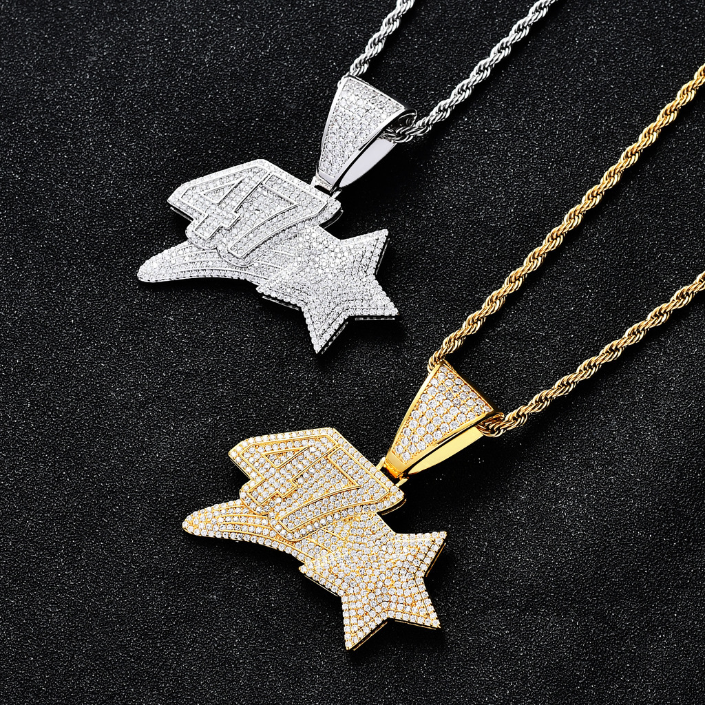 Hip Hop Moissanite Pendant Creative Number 47 Star Dog Tag Pendant Iced Out Luxury Necklace Pass the diamond tester