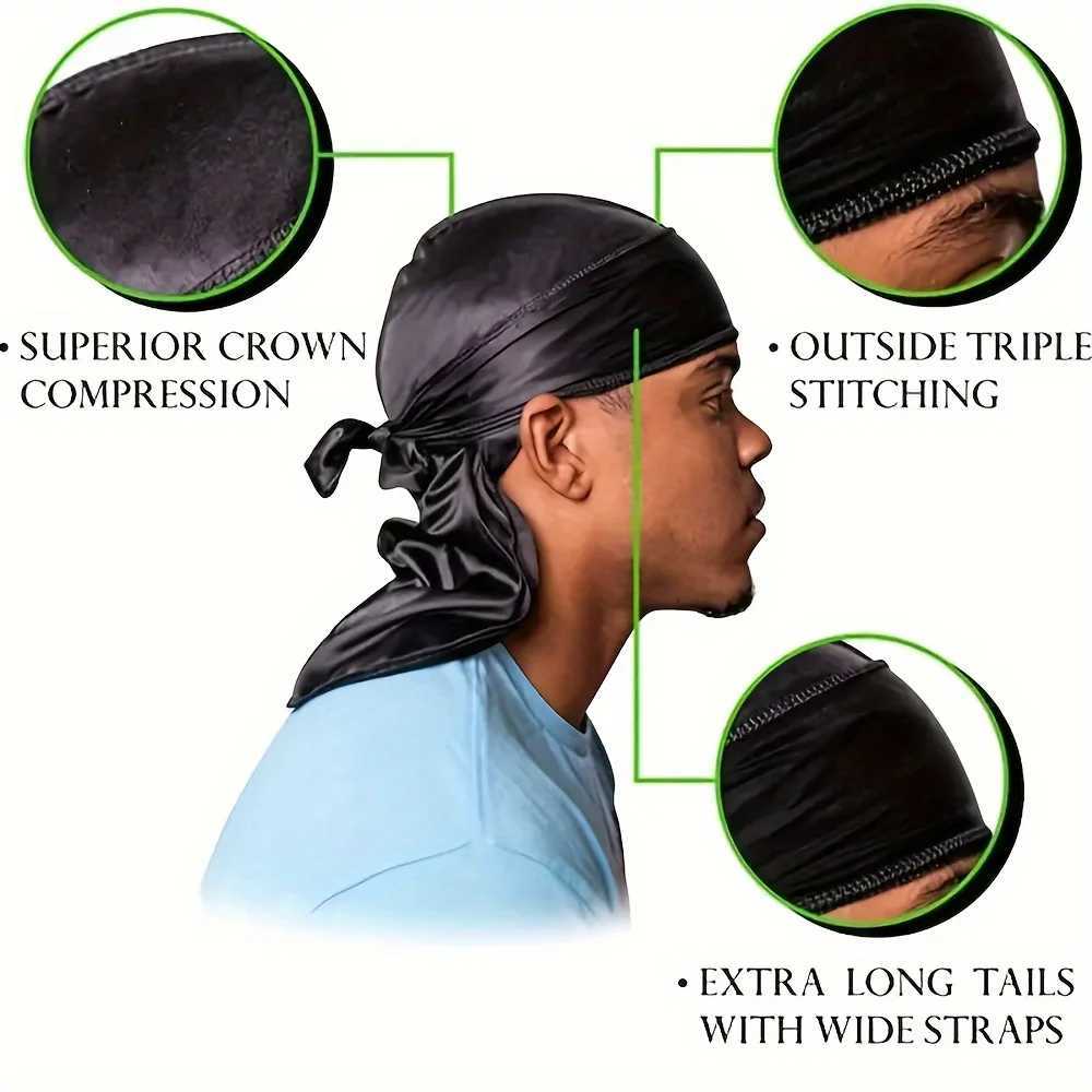 Simulated Silk Satin Durags Long Tail Turban Hat Ethnic Wind Bandage Pirate Cap Wrapped Beanies Doo Rags Du-rag Waves Headwear M250623