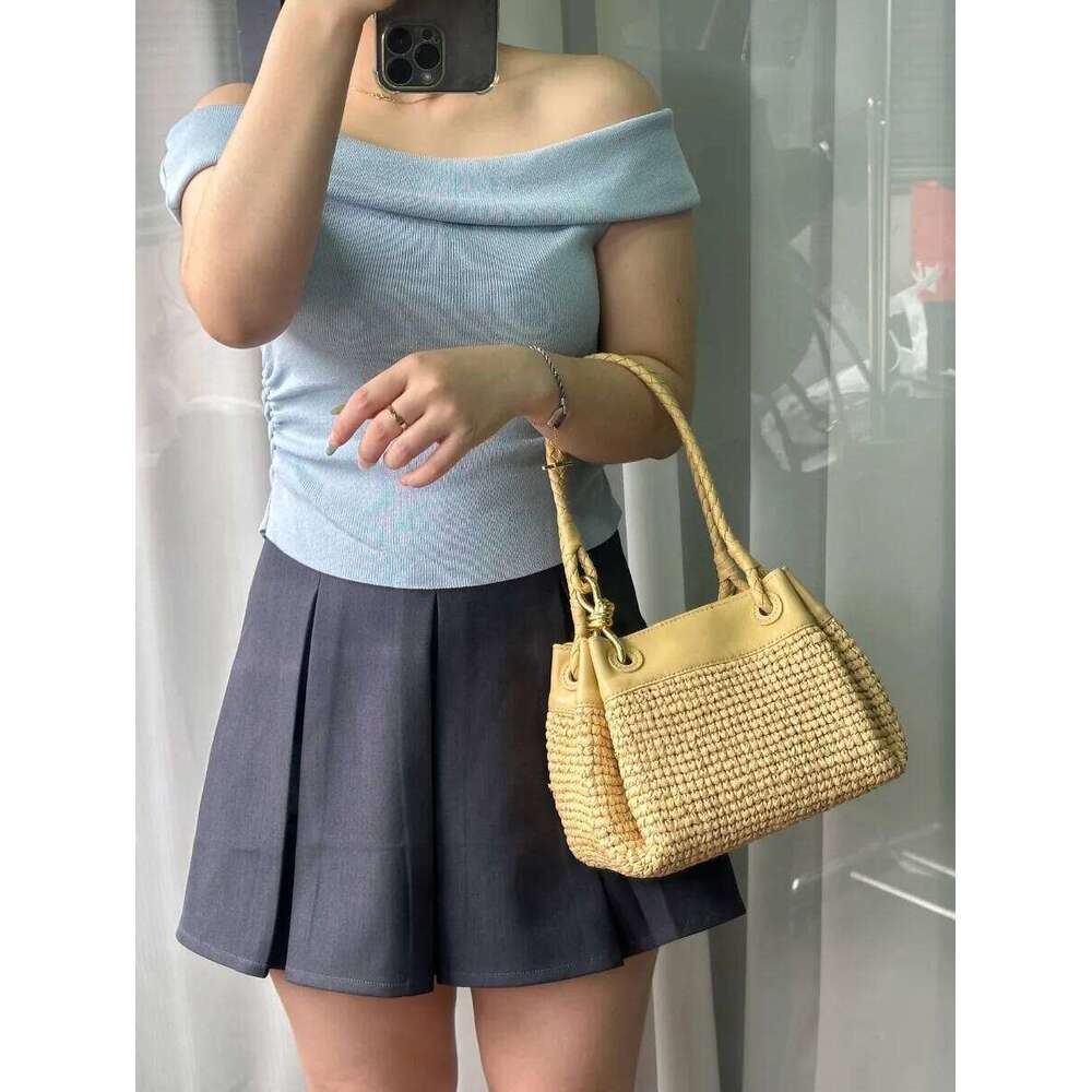 Natural Raffia Straw Handwoven Tote For Women Summer Beach Adjustable Long Strap Shoulder Crossbody Bag Parachute Style