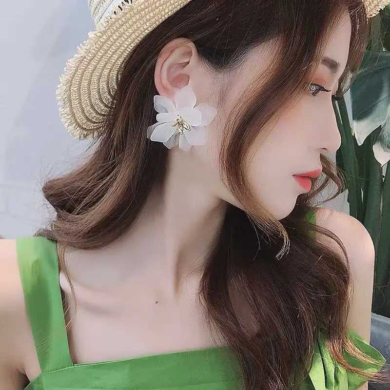 Steel Fun Jewelry Hypeole Flower Earrings for Women Acrylic Big White Orange Green Flower Korean Fashion Holiday Earrings XJ250623