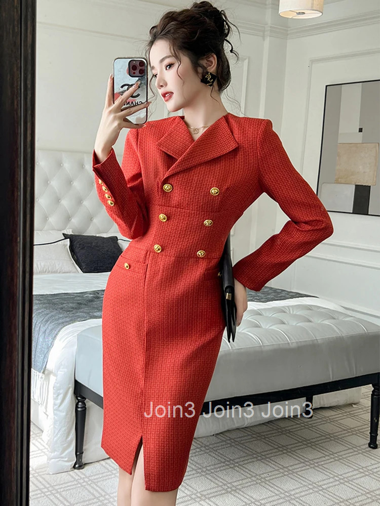 New Fashion Ladies Red Formal Occasion Pencil Dresses Women Clothes Mujer Elegant Office Commute Long Sleeve Slim Dress Vestidos