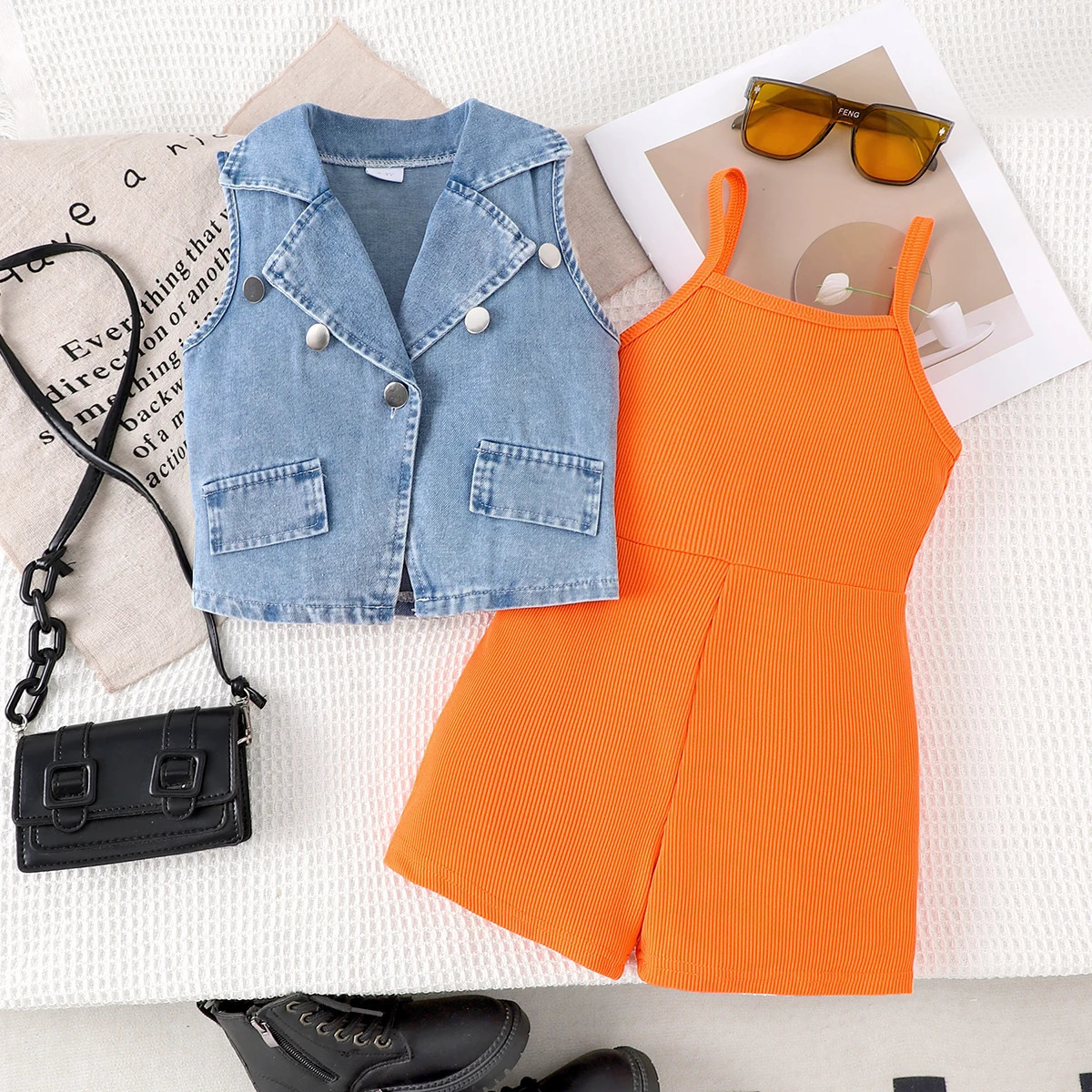 2PCS Summer CrossBorder European And American Girls 27 Years Old Comfortable Fashion Denim Vest Suspender Jumpsuit 250619z