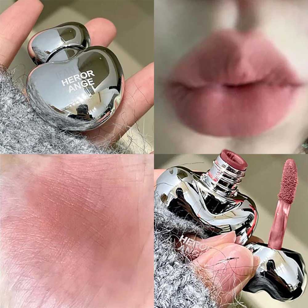 Peach Heart Silky Matte Lipgloss Blush Low-saturation Gray Pink Liquid Lipstick Waterproof Non-Stick Cup No Fade Lip Tint Makeup XJ250623