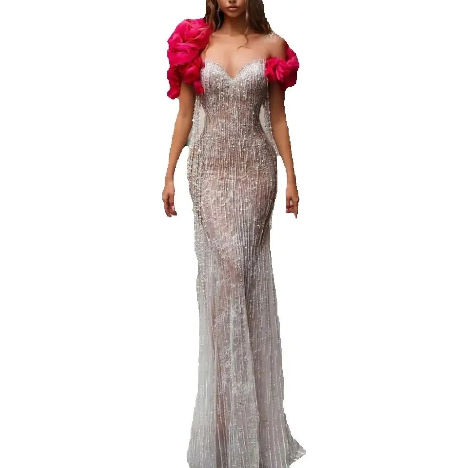 Illusion Beading Mermaid Wedding Dress Sweetheart Pearls Tassels Bridal Dress Floor Length Ruffle Customized vestidos de novia