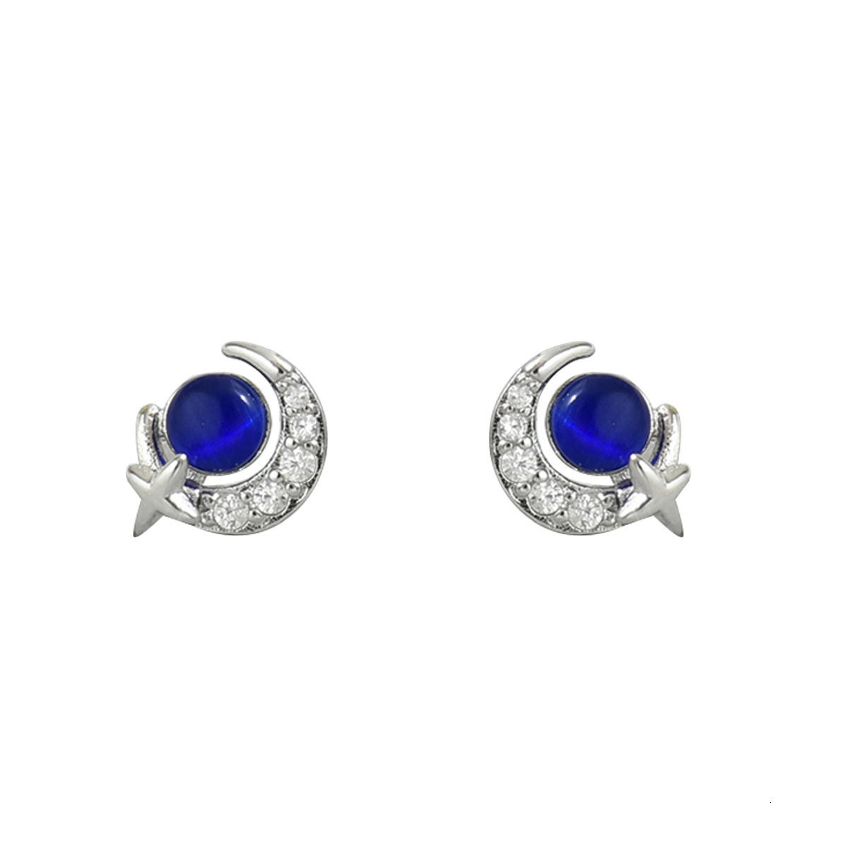 Sweet Japanese And Korean Style Simple Women's Crescent Moon Mango Star Inlaid Zircon Stud Earrings High-End Feel
