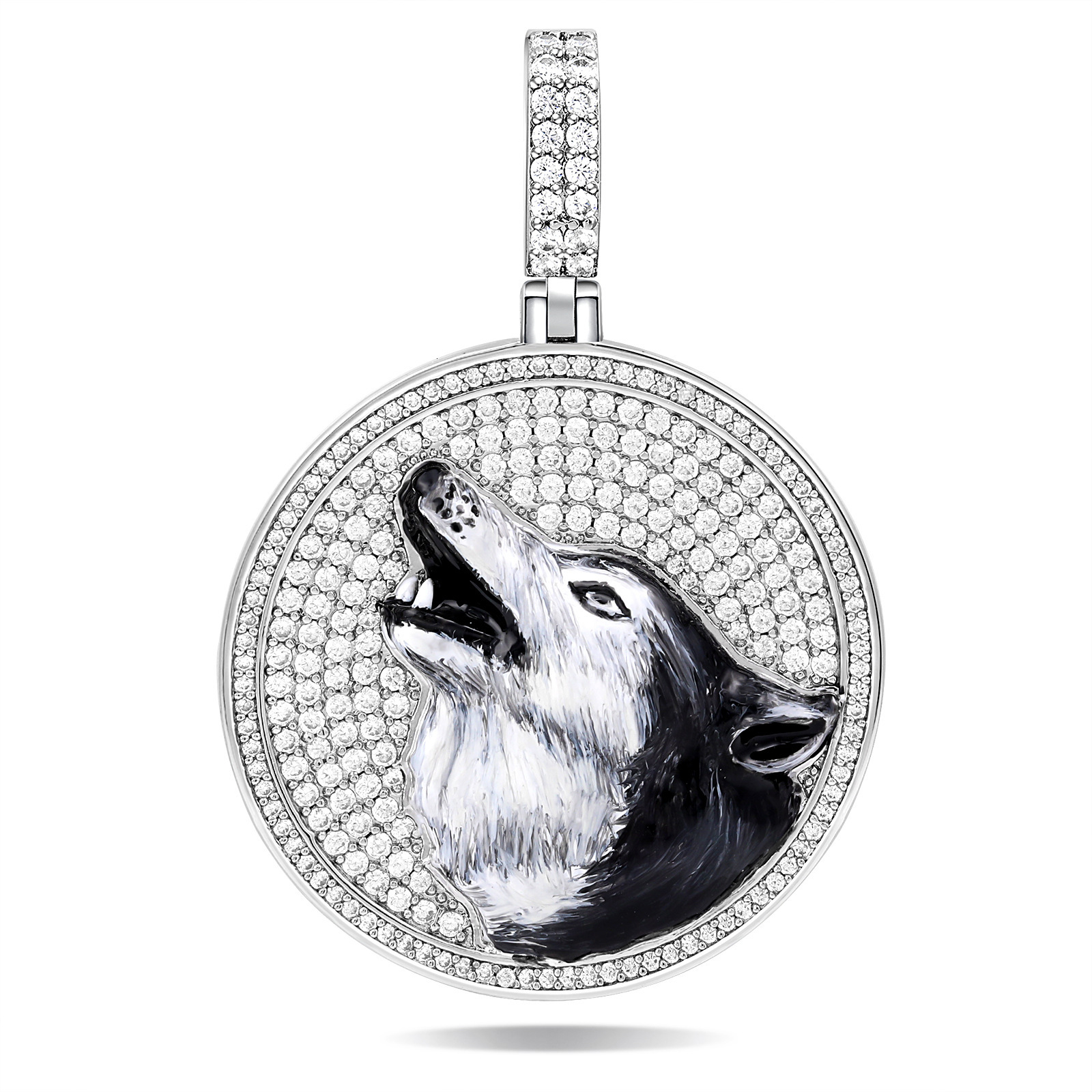 Luxury Moissanite Hip Hop Wolf Head Disc Pendant Diamond Inlaid Trendy Statement Necklace Pass the diamond tester Druzy jewelry