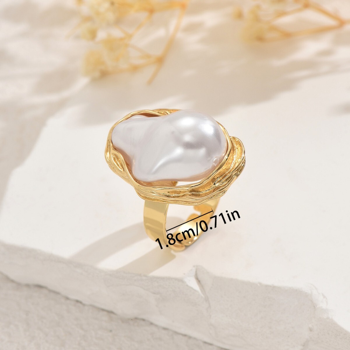 New Jewelry Women's Inlaid Irregular Pearl Design Open Ring
