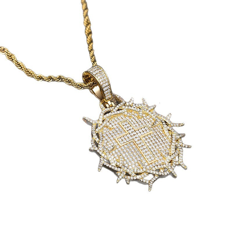 Moissanite Jewelry Hip Hop Cross Pendant Men's Niche Punk Stylish Diamond Inlaid Trendy Necklace Druzy jewelry