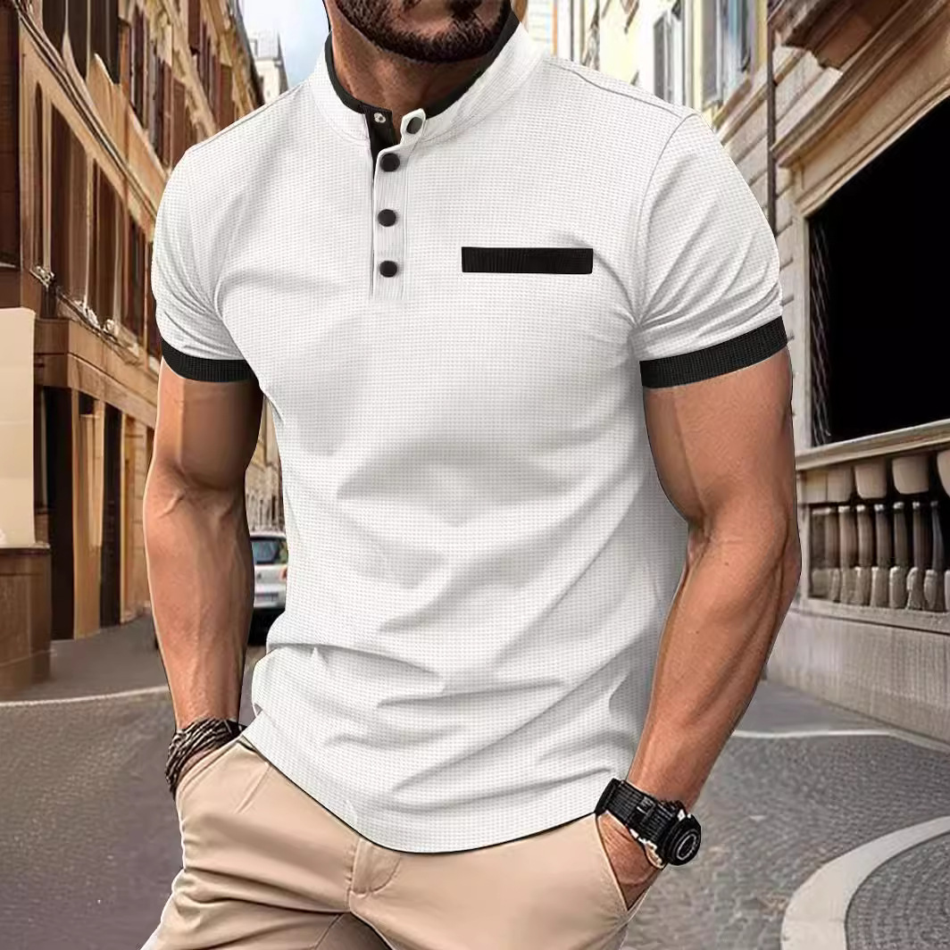 Men's Polo shirt fashionable short-sleeved T-shirt checkered stand-up collar men's sports polo shirt European size: S-3XL