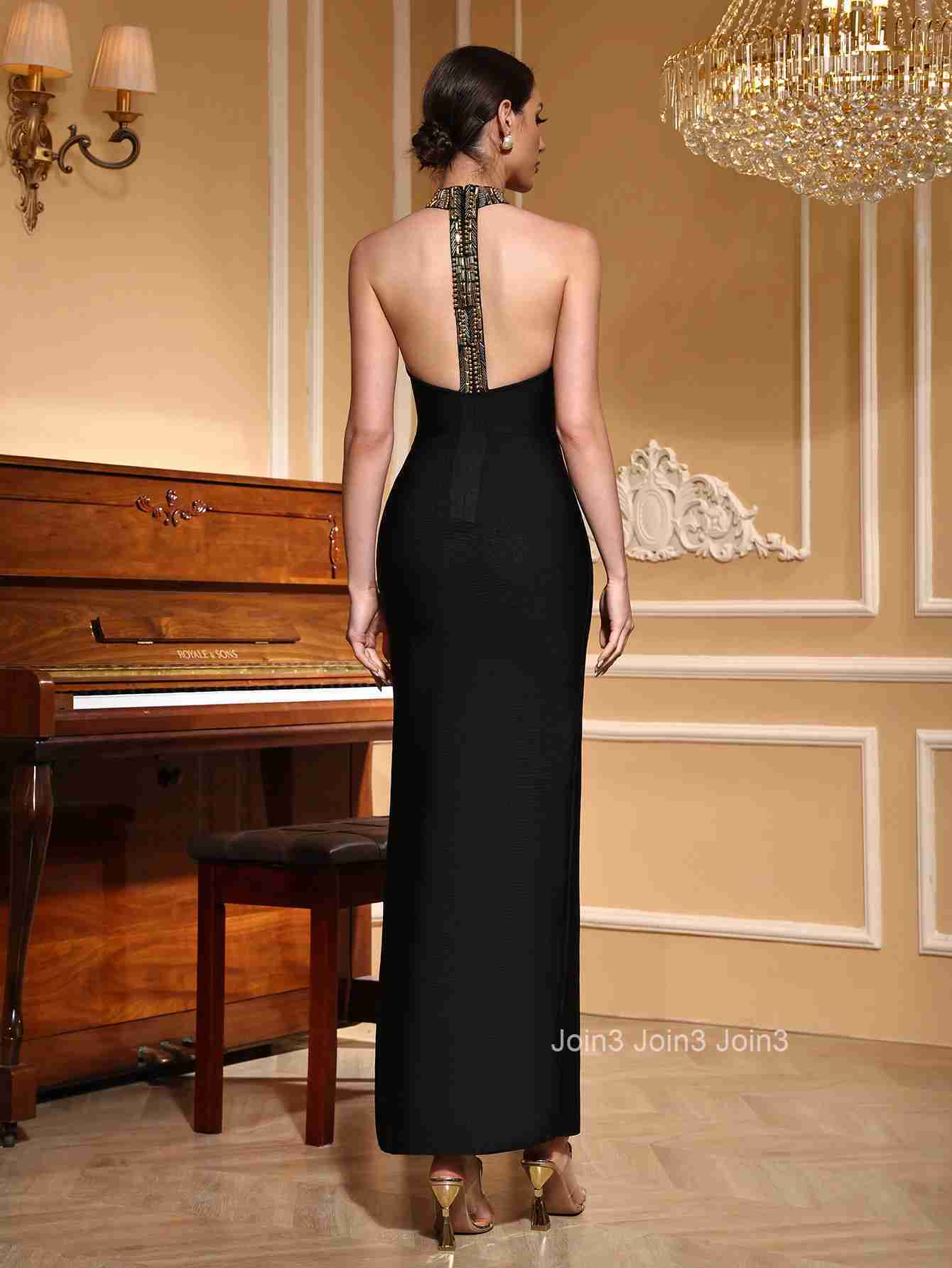 2025 Trending Black Gold Evening Dress with Luxurious Back Detail-Elegant Party Gown for WomenFormal Events Celebrations