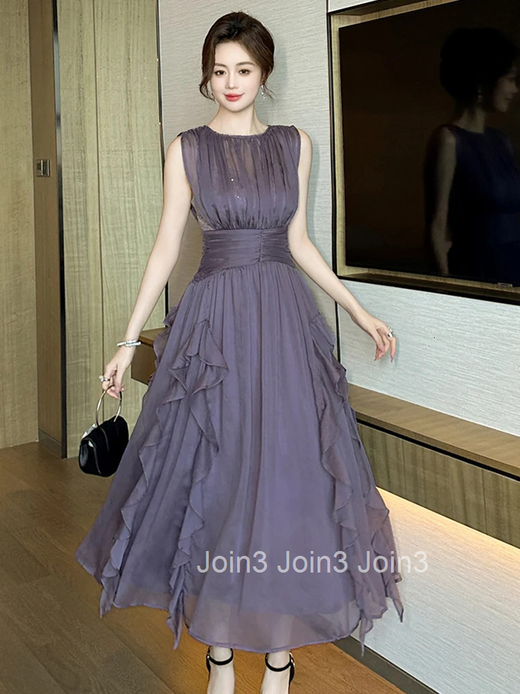 Fashion Elegant Chiffon Vacation Evening Dress Women Clothes Sleeveless Corset Ruffle Long Maxi A-Line Robe Party Prom Vestidos