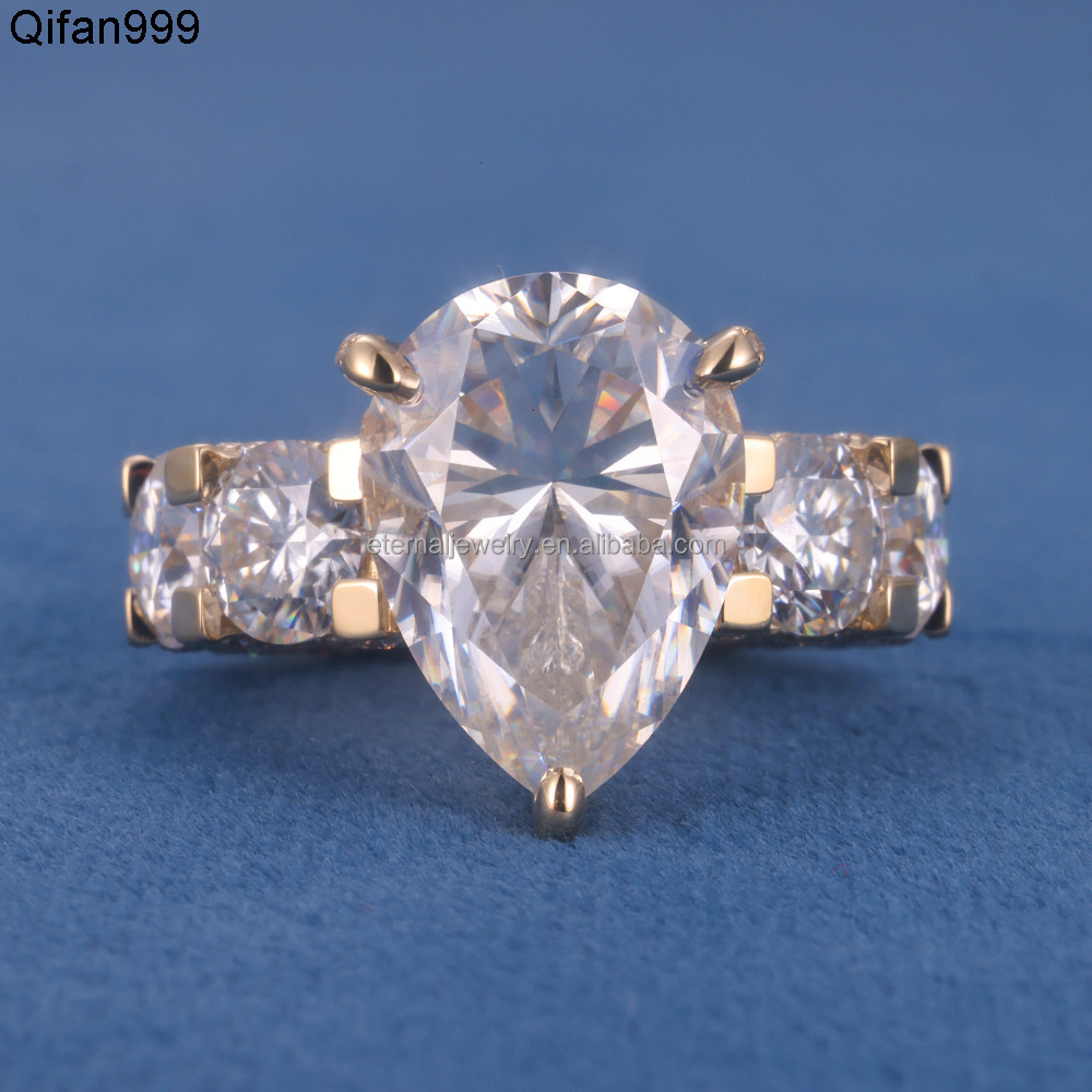 S925 Silver 10K 14K 18K Solid Gold Yellow 2ct 3ct 5ct 10ct D VVS Big Pear Cut Moissanite Diamond Engagement Ring for Women