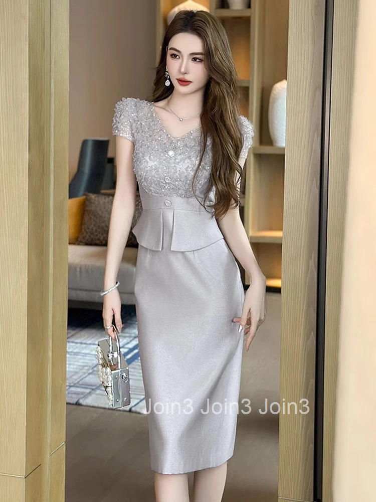 Elegant Luxury Summer Fashion Business Evening Dress Women Clothing Formal Occasion Sweet V-Neck Slim Party Prom Vestidos Fiesta