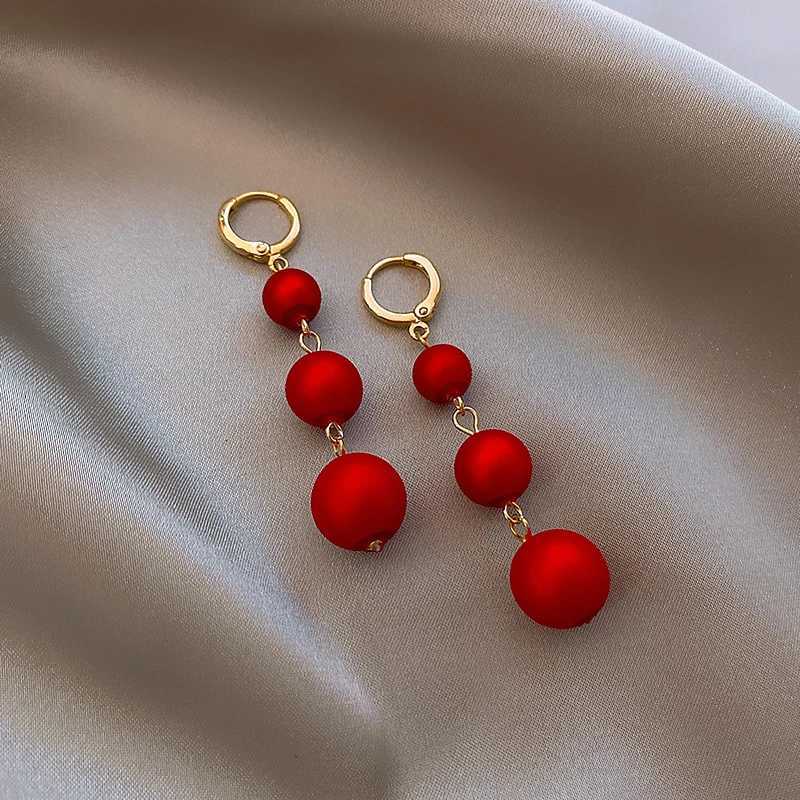 2024 South Korea Red Pearl Festive Temperament Long Tassel Earrings Imitation Pearl Pendant Exaggerated Earrings Womens Jewelry XJ250623