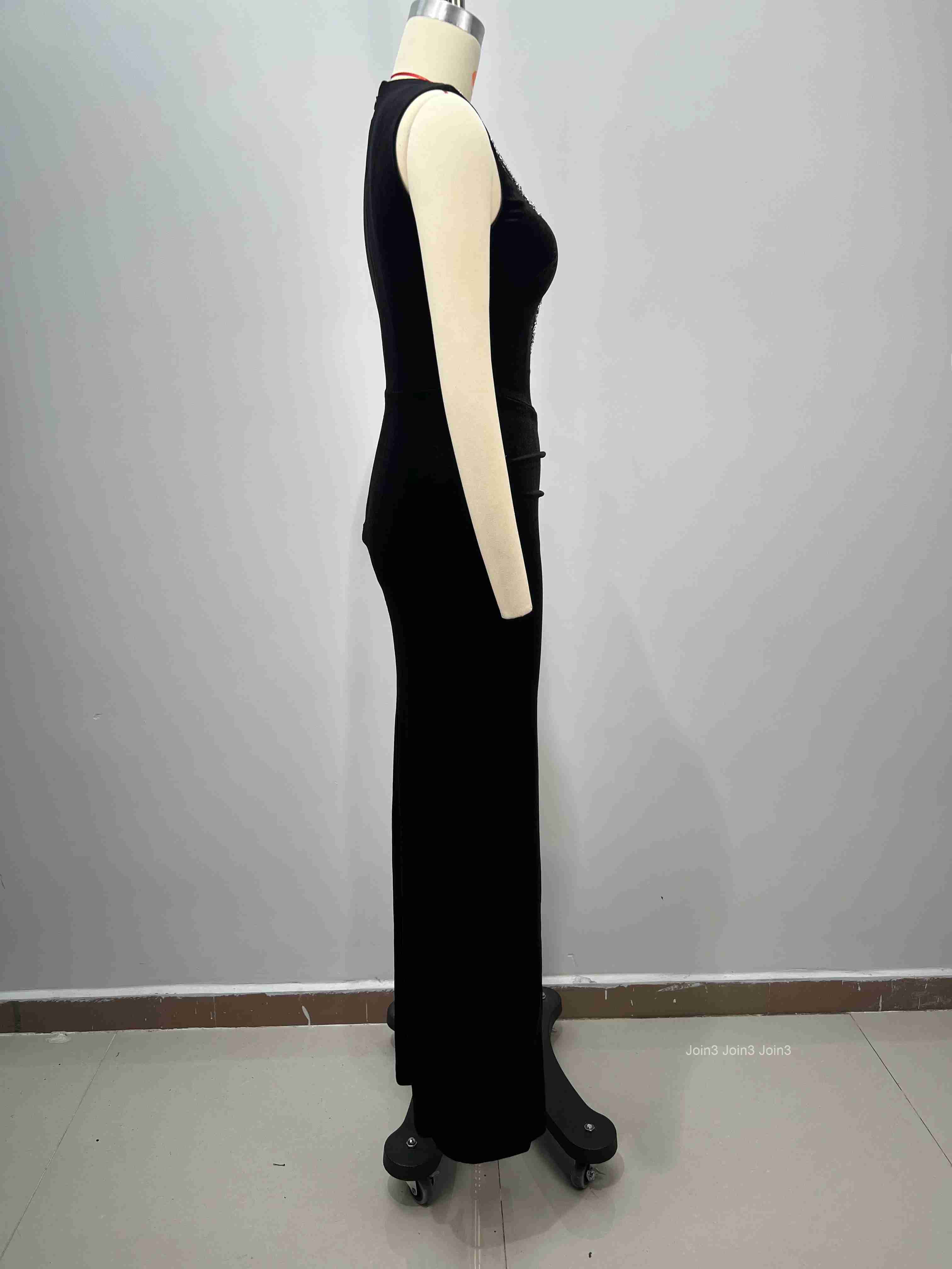 Luxury Black Velvet Evening Dress Sleeveless High Slit Rhinestone Chain Slim Fit Formal Gala Glamorous Party Wear
