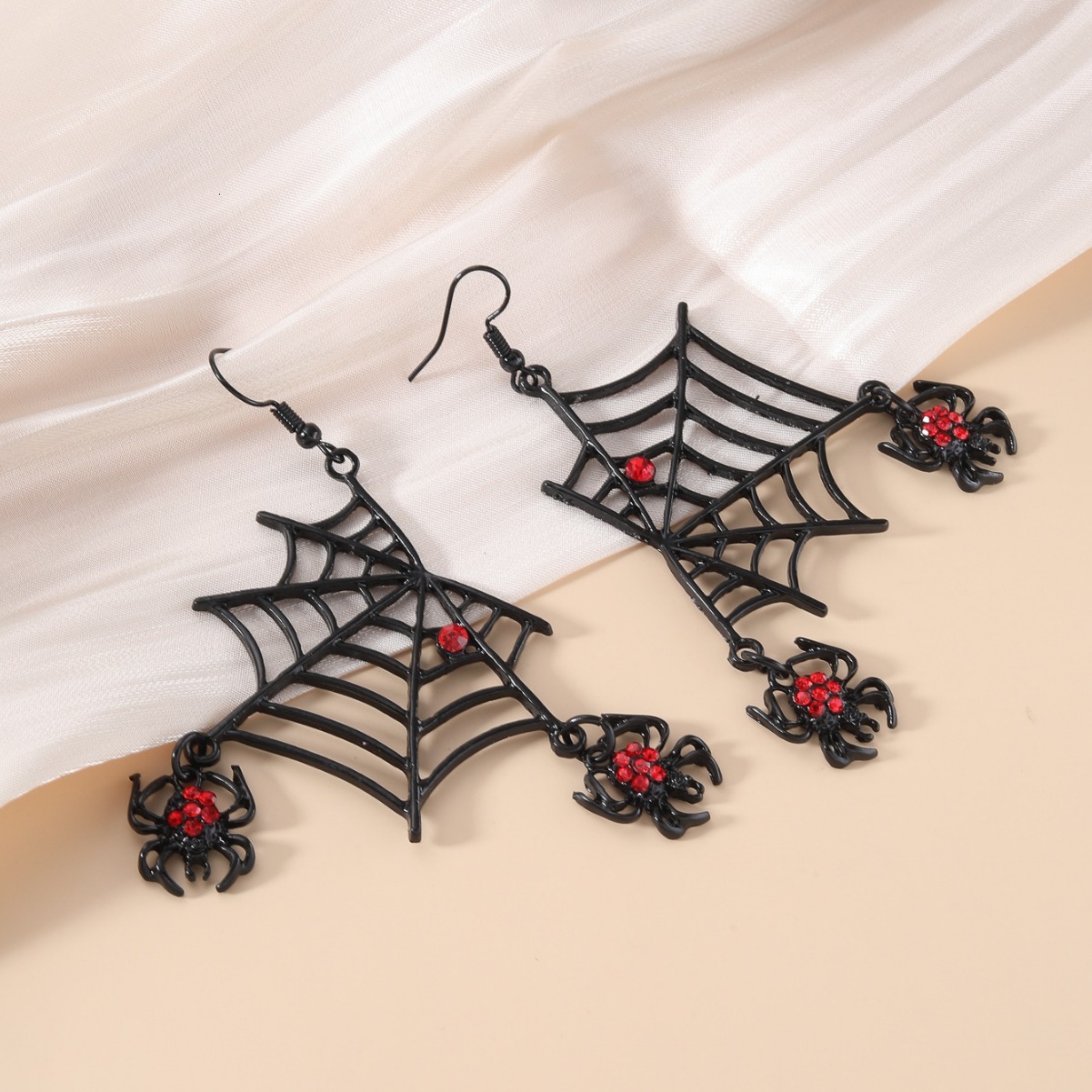Exaggerated Halloween Series Nightclub Rhinestone Spider Web Earrings Punk Style Ear Studs for Women
