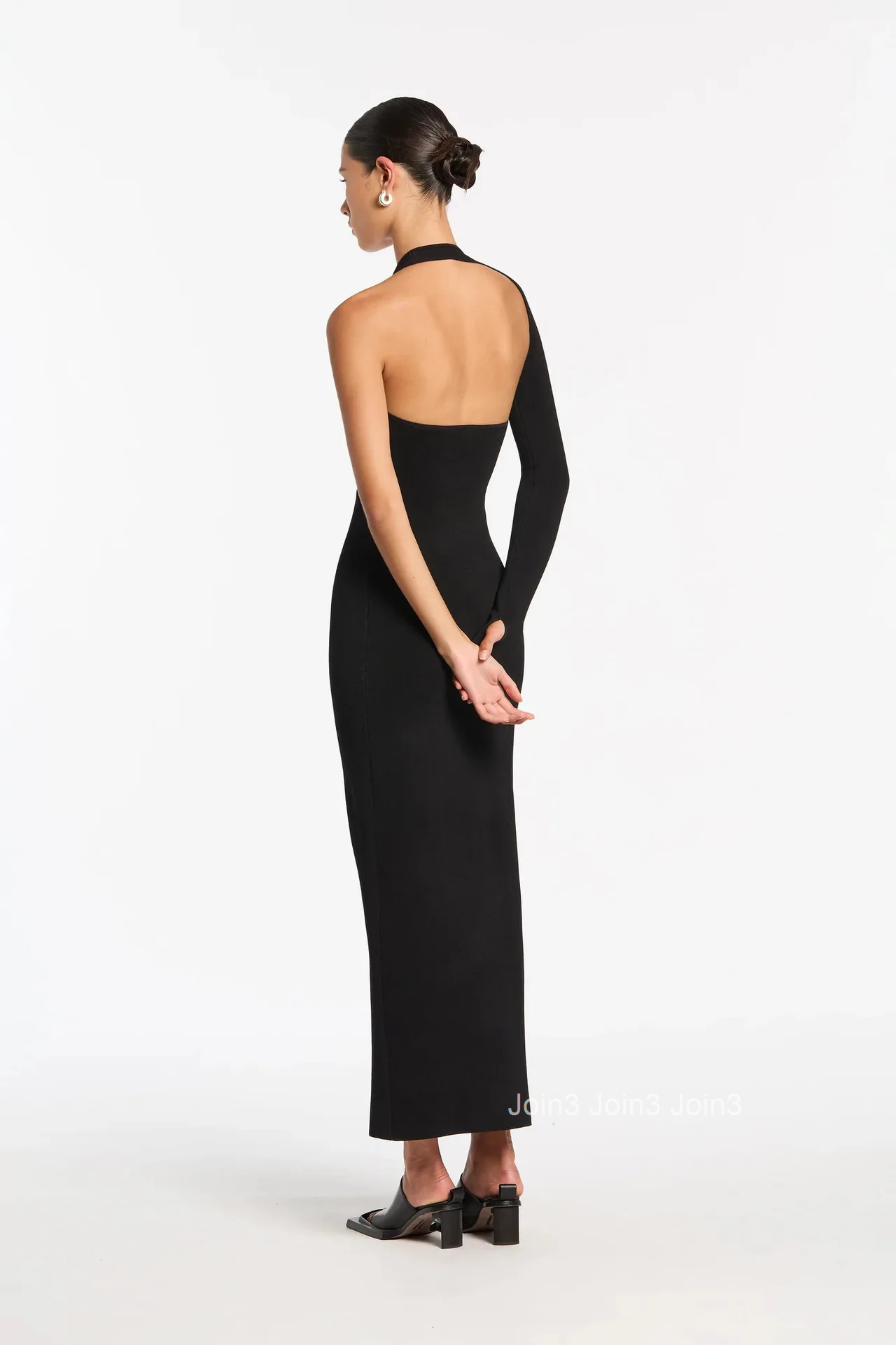 Fashion Design Single-sleeved Elastic Dress For Women Bandage Skirt Exposed Navel Long-sleeved Sexy Backless Hollow Slit Clothes