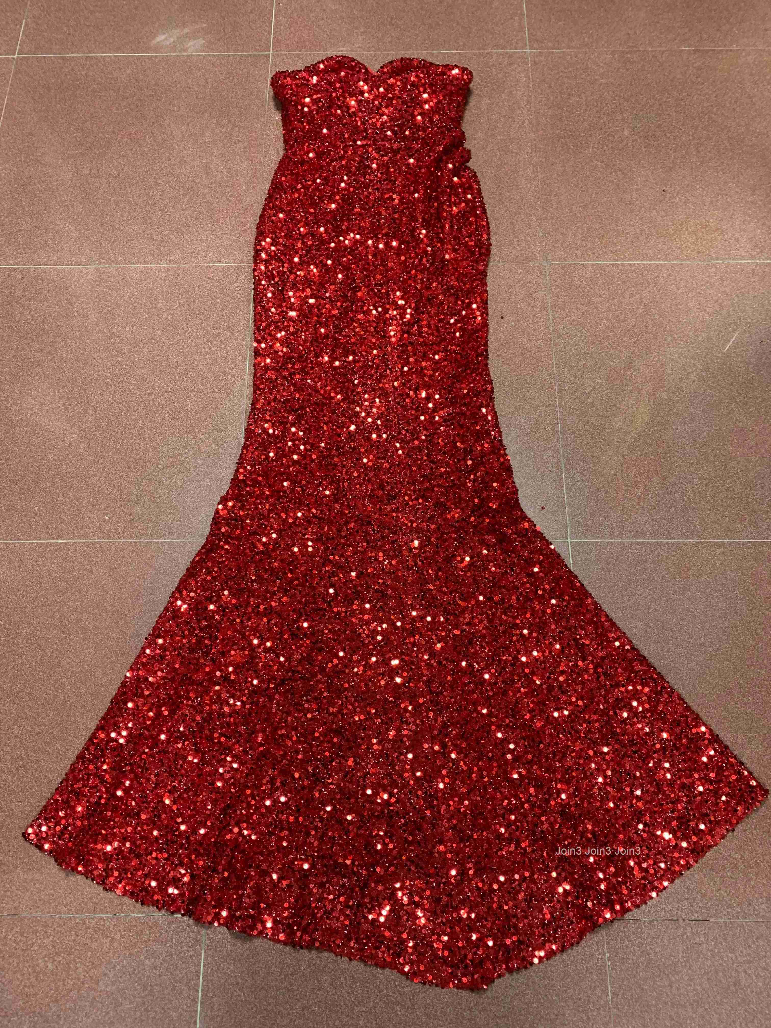Summer Womens New Red Sequin Sexy Dress Temperament Fashion Elegant Banquet Performance Ceremony Long Fishtail Slimming Skirt