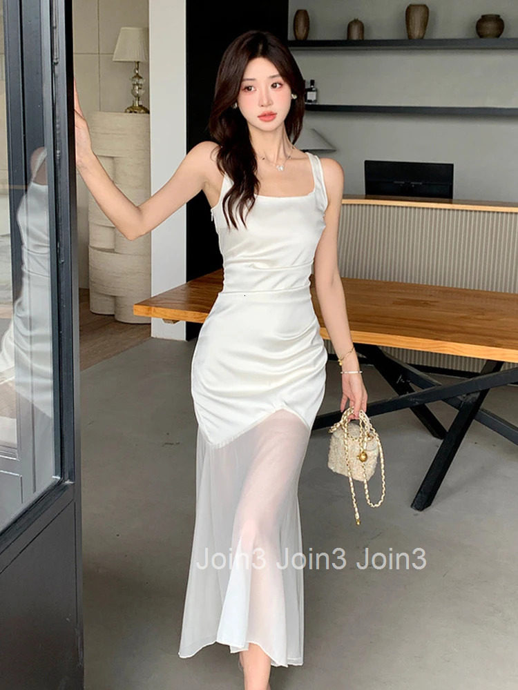 Women Vacation Clothes Satin Sheer Sexy Tank Slim Midi Evening Dress Elegant Ladies Fashion Party Prom Vestido Sweet Long Summer