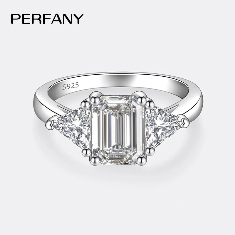 PERFANY 3CT Emerald Cut All Ring S925 Pure Silver Laboratory Cultivate Diamonds Wedding Jewelry Gifts 250617