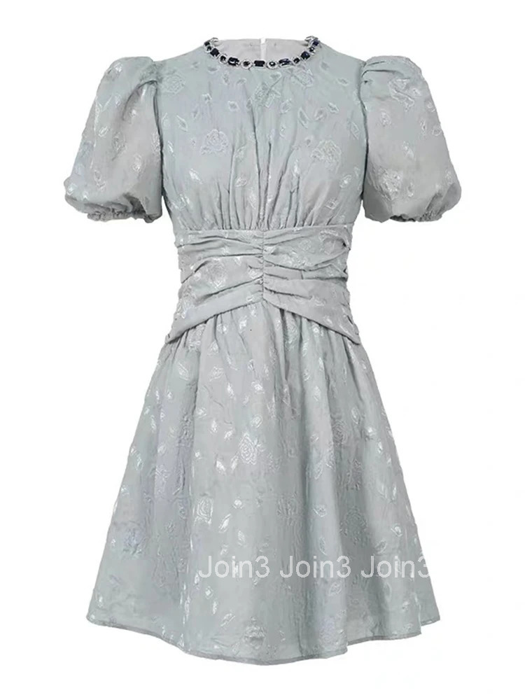 Summer Fashion Elegant Luxury Vintage O-Neck A-Line Dress Women Clothes Sweet Puff Sleeve Slim Short Party Prom Vestidos Fiesta