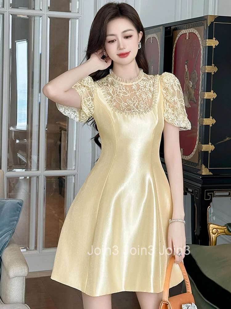 New Summer Sweet Evening Dress Women Clothes Mujer Elegant Luxury Chic Sheer Sexy Puff Sleeve Slim Party Birthday Vestido Fiesta