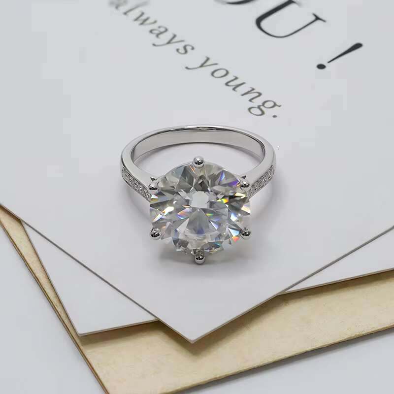 Paston Iced Out 10k 14k Big Size Round Cut 8ct Vvs Moissanite Ring 6 Prongs Classic Setting Wedding Daily Diamond Jewelry