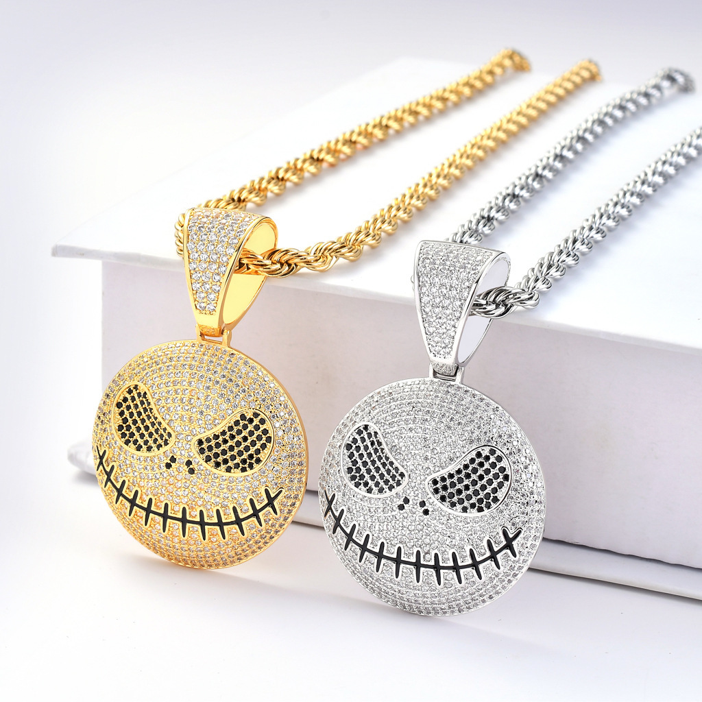 Moissanite Necklace Halloween Skull Ghost Face Pendant Iced Out Hip Hop Pendant Trendy Fashion Jewelry Pass the diamond tester