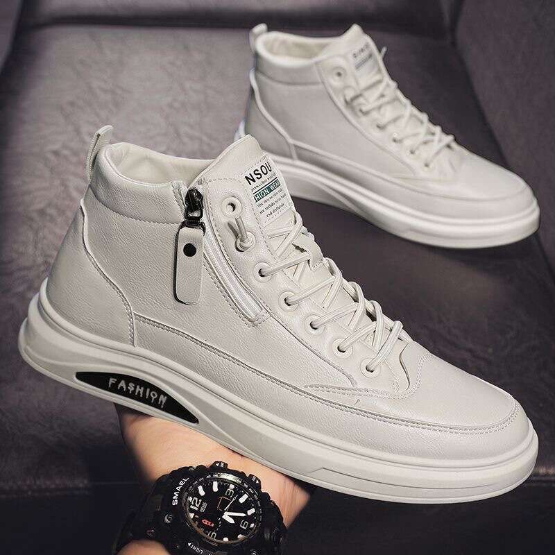 2024 Spring new New Breathable High-Top Men's Trendy Versatile Non-Slip Wear-Resistant Casual Leather Shoes Sneakers Men