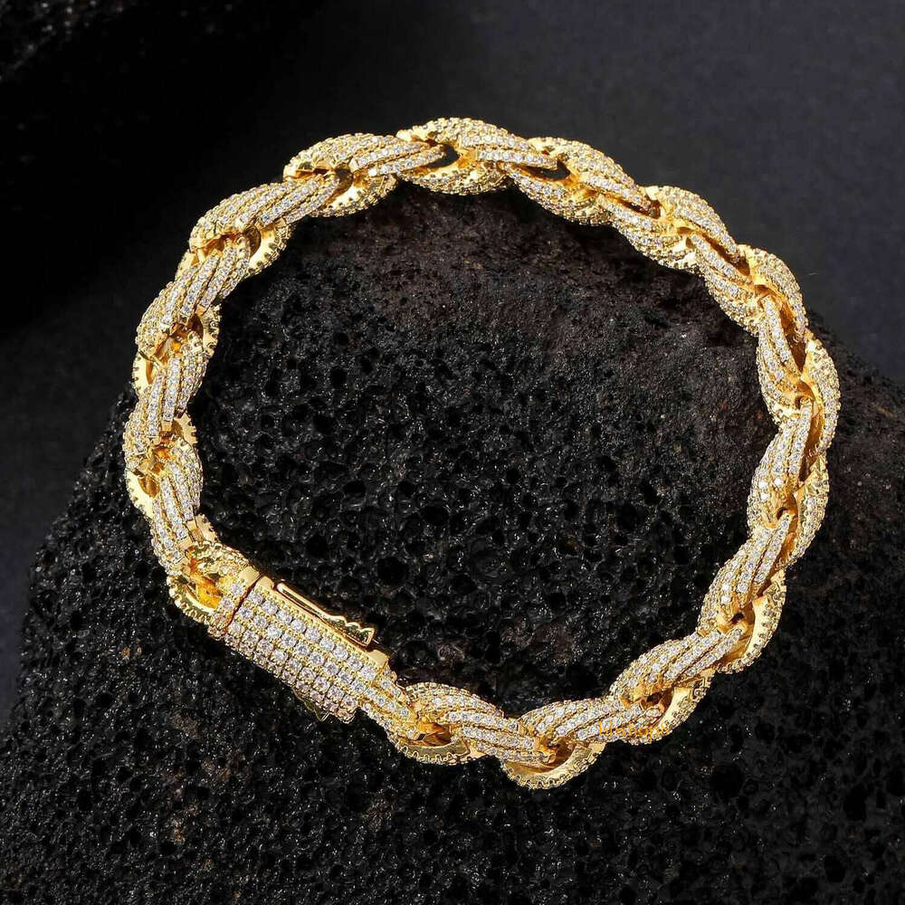 Hip Hop Jewelry Vvs Moissanite Full Dia Cuban Rope Chain Bracelet 8mm Iced Out Gold Miami Link Necklace