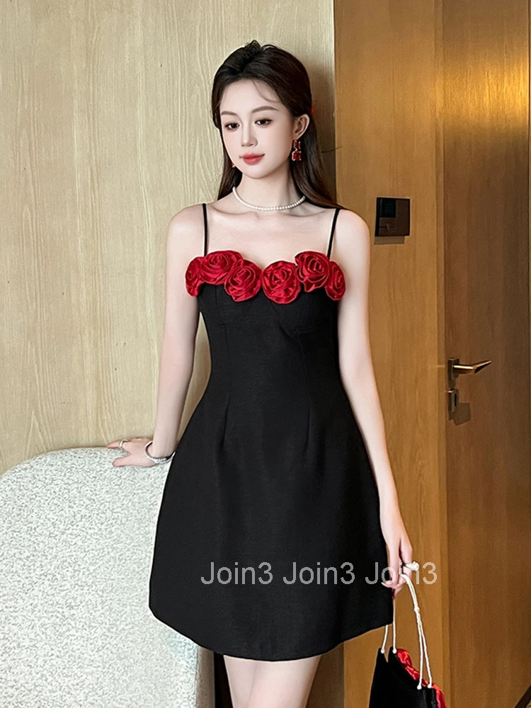 Summer French Romance Black Floral Evening Dress Women Clothes Sweet Sexy Sling Slim A-Line Short Party Club Prom Vestido Fiesta