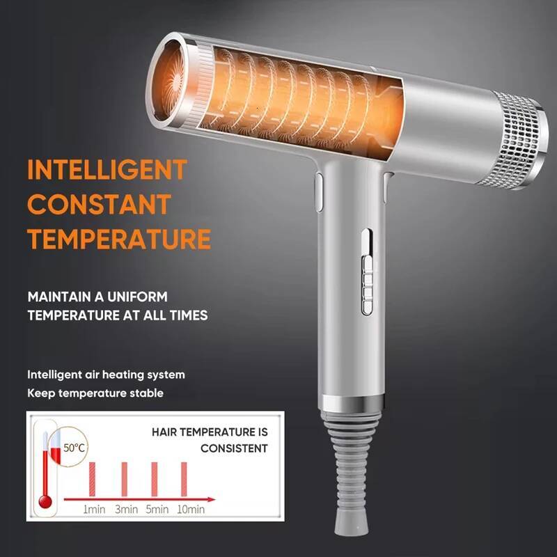 Low noise cold and hot negative ion Intelligent temperature adjustable quick drying leafless hair dryer