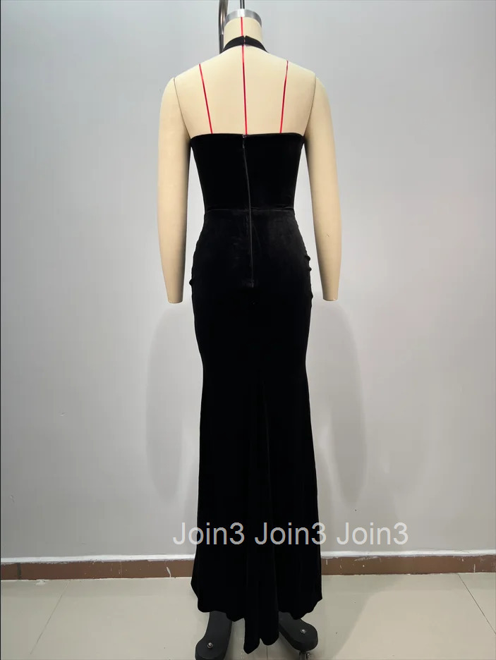 Womens Bandage Crystal Embellished Halter Dress with Sheer Bodice Sexy Black Mermaid Evening Gown Backless Prom Dress