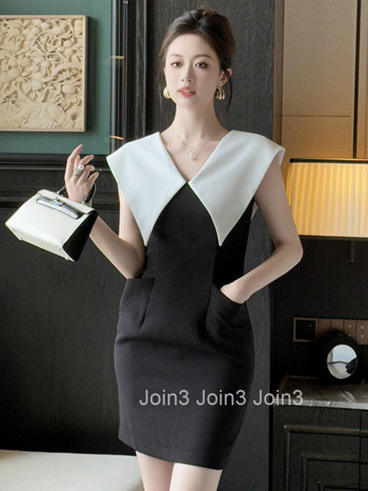 Women Clothes Sweet Lapel Sleeveless Slim Mini Short Pencil Dress Fashion Party Prom Vestidos Casual Formal Occasion Summer New